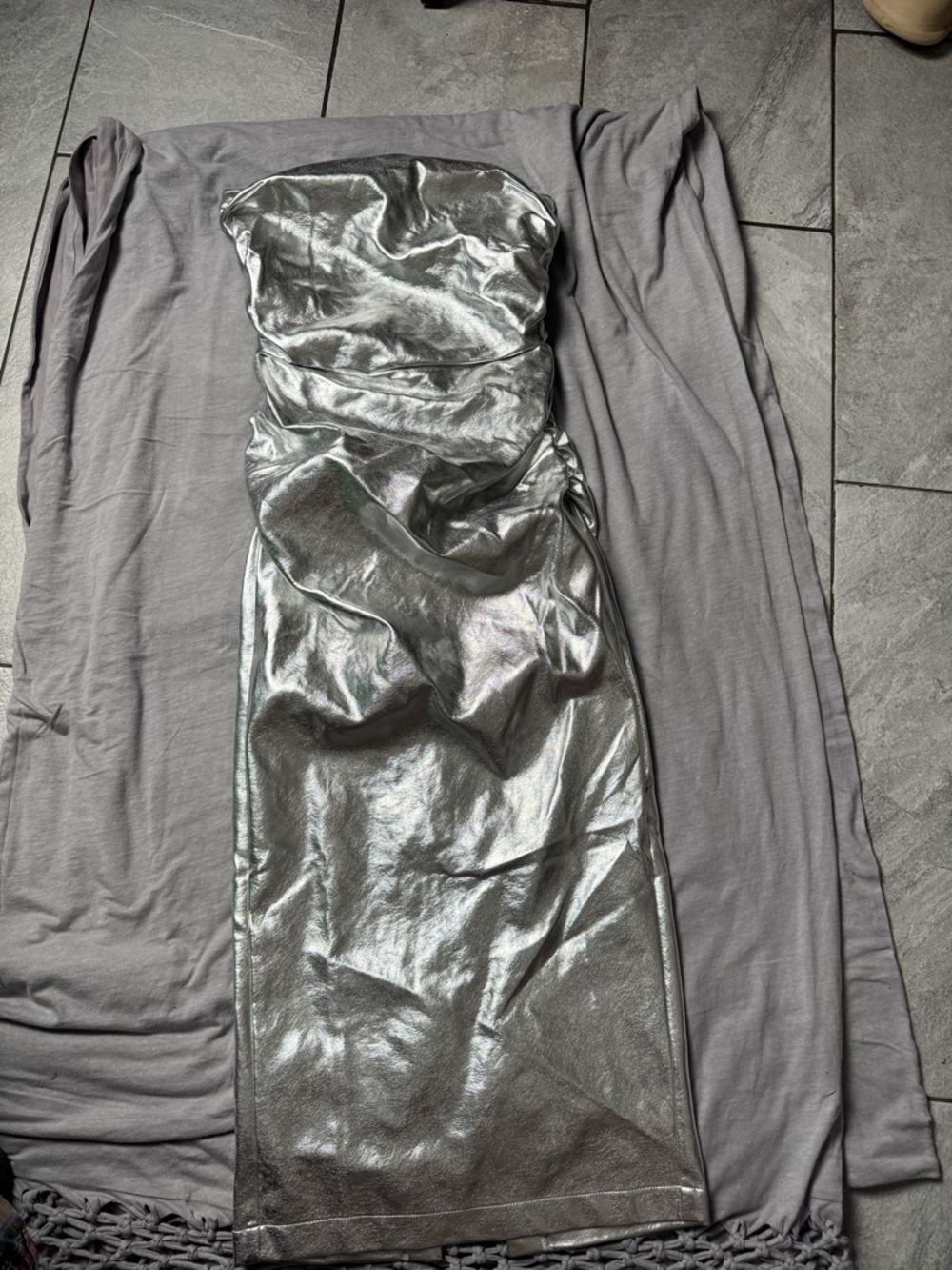 Anthropologie Silver Metallic Strapless Midi Dress (please see last pic)